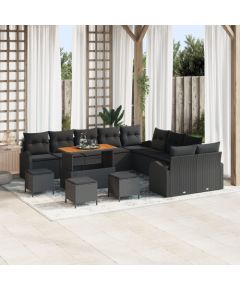 Zestaw sofy ogrodowej vidaXL 13-częściowy z poduszkami czarny polirattan akacja, Zestaw sofy ogrodowej vidaXL 2-osobowy z poduszkami czarny polirattan, Zestaw jadalny ogrodowy vidaXL 3-częściowy z poduszkami czarny polirattan akacja Dārza mēbeļu komplekti