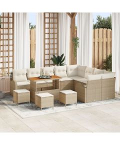 Vidaxl Zestaw 13 Częściowy Sof Ogrodowych z Poduszkami Beżowy Polirattan Akacja, Zestaw 4 Częściowy Sofy Ogrodowej z Poduszkami Beżowy Polirattan Akacja, Sofa Dwuosobowa Ogrodowa z Poduszkami Beżowy Polirattan Dārza mēbeļu komplekti