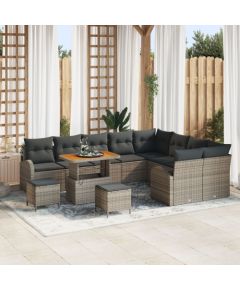 12-częściowy zestaw ogrodowy vidaXL z poduszkami szary polirattan akacja, 3-częściowy zestaw jadalniany vidaXL z poduszkami szary polirattan akacja, Sofa ogrodowa dwuosobowa vidaXL z poduszkami szary polirattan Dārza mēbeļu komplekti