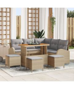 vidaXL Zestaw sofy ogrodowej 8-elementowy z poduszkami beżowy poli rattan akacja, vidaXL 2-osobowa sofa ogrodowa z poduszkami beżowy poli rattan, vidaXL Zestaw jadalniany 3-elementowy z poduszkami beżowy poli rattan akacja Dārza mēbeļu komplekti