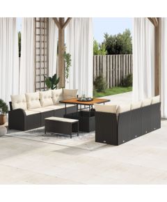 vidaXL 11 Elementowy Zestaw Sof Ogrodowych z Poduszkami Czarny Polirattan Akacja, vidaXL 2-Odległa Sofa Ogrodowa z Poduszkami Czarny Polirattan, vidaXL 3 Elementowy Zestaw Jadalniany Ogrodowy z Poduszkami Czarny Polirattan Akacja Dārza mēbeļu komplekti