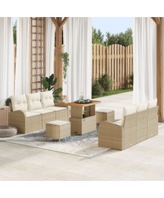 9-częściowy zestaw sofy ogrodowej vidaXL z poduszkami Beżowy Poli Rattan Akacja, Sofa ogrodowa dla dwóch vidaXL z poduszkami Beżowy Poli Rattan, 3-częściowy zestaw do jadalni ogrodowej vidaXL z poduszkami Beżowy Poli Rattan Akacja Dārza mēbeļu komplekti