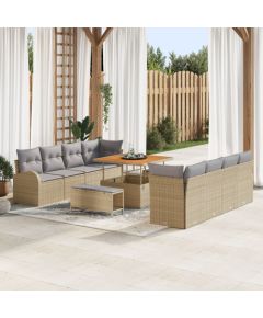 vidaXL 11-częściowy zestaw sofy ogrodowej z poduszkami beżowy Poli rattan akacja, vidaXL 2-osobowa sofa ogrodowa z poduszkami beżowy Poli rattan, vidaXL 3-częściowy zestaw do jadalni ogrodowej z poduszkami beżowy Poli rattan akacja Dārza mēbeļu komplekti