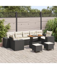 Zestaw sof ogrodowych vidaXL 10-częściowy z poduszkami Czarny Rattan PE Akacja, Zestaw do jedzenia ogrodowego vidaXL 3-częściowy z poduszkami Czarny Rattan PE Akacja Dārza mēbeļu komplekti