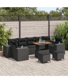 vidaXL 10-częściowy zestaw sof ogrodowych z poduszkami Czarny Poli Rattan Akacja, vidaXL 3-częściowy zestaw do jadalni na zewnątrz z poduszkami Czarny Poli Rattan Akacja Dārza mēbeļu komplekti