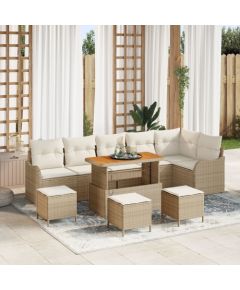 vidaXL 9 Częściowy Zestaw Sof Ogrodowych z Poduszkami Beżowy Poli Rattan Akacja, vidaXL 2-Miejscowa Sofa Ogrodowa z Poduszkami Beżowy Poli Rattan, vidaXL 3 Częściowy Zestaw Do Jadalni Ogrodowej z Poduszkami Beżowy Poli Rattan Akacja Dārza mēbeļu komplekti