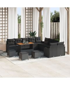 Zestaw sof ogrodowych vidaXL w 13 elementach z poduszkami, Czarny, Polirattan, Akacja, Zestaw sof ogrodowych vidaXL dla 2 osób z poduszkami, Czarny, Polirattan, Zestaw do jadalni ogrodowej vidaXL w 3 elementach z poduszkami, Czarny, Polirattan, Akacja Dārza mēbeļu komplekti