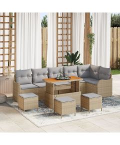 vidaXL 10-częściowy Zestaw Sof Ogrodowych z Poduszkami Beżowy Poli Rattan Akacja, vidaXL 2-osobowa Sofa Ogrodowa z Poduszkami Beżowy Poli Rattan, vidaXL 4-częściowy Zestaw Jadalniany z Poduszkami Beżowy Poli Rattan Akacja Dārza mēbeļu komplekti