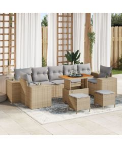 vidaXL Zestaw sofy ogrodowej z 10 elementami z poduszkami beżowym rattanem polirattanowym acacia, vidaXL Zestaw jadalny ogrodowy z 3 elementami z poduszkami beżowym rattanem polirattanowym acacia Dārza mēbeļu komplekti