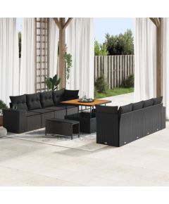vidaXL Zestaw sof ogrodowych 11 części z poduszkami czarny polirattan akacja, vidaXL Zestaw do jadalni ogrodowej 3 części z poduszkami czarny polirattan akacja Dārza mēbeļu komplekti