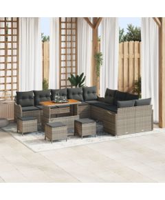 Zestaw kanap ogrodowych vidaXL 13 elementów z poduszkami Szary Rattan Acacia, Kanapa ogrodowa vidaXL 2-osobowa z poduszkami Szary Rattan, Zestaw do spożywania posiłków na świeżym powietrzu vidaXL 3 elementy z poduszkami Szary Rattan Acacia Dārza mēbeļu komplekti