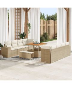 vidaXL 11-częściowy zestaw sof ogrodowych z poduszkami w kolorze beżowym, polirattan, akacja, vidaXL 3-częściowy zestaw jadalny z poduszkami w kolorze beżowym, polirattan, akacja Dārza mēbeļu komplekti
