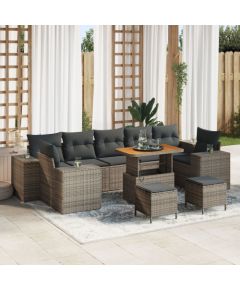 vidaXL Zestaw sof ogrodowych 10-częściowy z poduszkami szary poli rattan, vidaXL Zestaw jadalny w ogrodzie 3-częściowy z poduszkami szary poli rattan Dārza mēbeļu komplekti