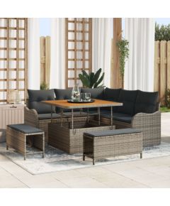 Zestaw sof ogrodowych vidaXL w 8 elementach z poduszkami Szary Polirattan Akacja, Sofa ogrodowa vidaXL 2-osobowa z poduszkami Szary Polirattan, Zestaw do jedzenia ogrodowego vidaXL w 3 częściach z poduszkami Szary Polirattan Akacja Dārza mēbeļu komplekti