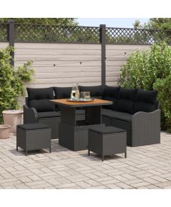 Vidaxl 8-częściowy Zestaw Sofy Ogrodowej z Poduszkami Czarny Rattan, Sofa Ogrodowa dla 2 osób z Poduszkami Czarny Rattan, 3-częściowy Zestaw Jadalny Ogrodowy z Poduszkami Czarny Rattan Dārza mēbeļu komplekti