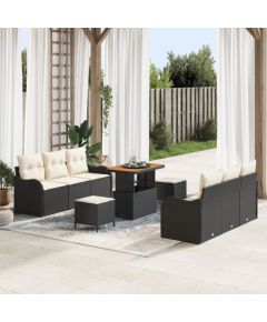 Zestaw sofy ogrodowej vidaXL 9 elementów z poduszkami Czarny Polirattan Akacja, Dwumiejscowa sofa ogrodowa vidaXL z poduszkami Czarny Polirattan, Zestaw jadalniany ogrodowy vidaXL 3 elementy z poduszkami Czarny Polirattan Akacja Dārza mēbeļu komplekti