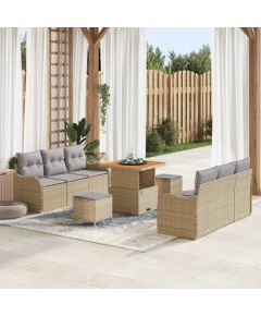 Zestaw Sof Ogrodowych vidaXL 9 Elementowy z Poduszkami Beżowy Rattan Akacja, Sofa Ogrodowa vidaXL 2-osobowa z Poduszkami Beżowy Rattan, Zestaw Jadalny vidaXL 3 Elementowy z Poduszkami Beżowy Rattan Akacja Dārza mēbeļu komplekti