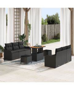 VidaXL 9-elementowy zestaw sof ogrodowych z poduszkami czarny polirattan akacja, VidaXL sofa ogrodowa dwuosobowa z poduszkami czarny polirattan, VidaXL 3-elementowy zestaw do jadalni na świeżym powietrzu z poduszkami czarny polirattan akacja Dārza mēbeļu komplekti