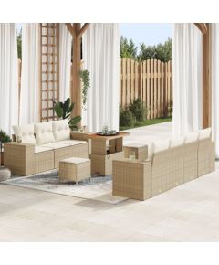 vidaXL Zestaw 10 elementów sof ogrodowych z poduszkami beżowy z polirattanu akacjowego, vidaXL Zestaw 3 elementów do jadalni ogrodowej z poduszkami beżowy z polirattanu akacjowego Dārza mēbeļu komplekti