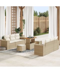 vidaXL 9-częściowy zestaw sof ogrodowych z poduszkami beżowy polirattan akacja, vidaXL 3-częściowy zestaw jadalniany ogrodowy z poduszkami beżowy polirattan akacja Dārza mēbeļu komplekti