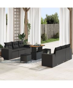 vidaXL 9-częściowy zestaw sofy ogrodowej z poduszkami czarny polirattan akacja, vidaXL 3-częściowy zestaw do jedzenia w ogrodzie z poduszkami czarny polirattan akacja Dārza mēbeļu komplekti