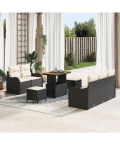 Vidaxl Zestaw 8 częściowych sof ogrodowych z poduszkami czarny polirattan akacja, Dwuosobowa sofa ogrodowa z poduszkami czarny polirattan, Zestaw jadalny ogrodowy 3 częściowy z poduszkami czarny polirattan akacja Dārza mēbeļu komplekti