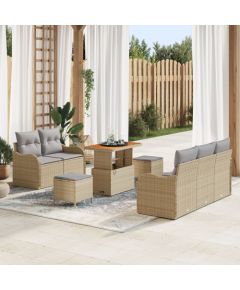Vidaxl 8-częściowy Zestaw Sofy Ogrodowej z Poduszkami Beżowy Poli Rattan Akacja, 2-osobowa Sofa Ogrodowa z Poduszkami Beżowy Poli Rattan, 3-częściowy Zestaw do Jadalni Ogrodowej z Poduszkami Beżowy Poli Rattan Akacja Dārza mēbeļu komplekti