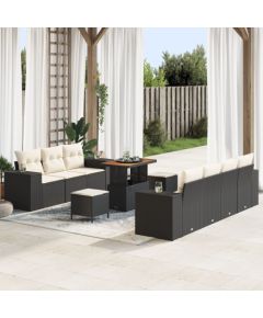 vidaXL Zestaw ogrodowy 10 części z poduszkami czarny polirattan akacja, vidaXL Zestaw ogrodowy 3-częściowy z poduszkami czarny polirattan akacja Dārza mēbeļu komplekti