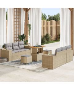 vidaXL 9-Częściowy Zestaw Sofy Ogrodowej z Poduszkami Beżowy z Polirattanu Akacja, vidaXL 3-Częściowy Zestaw Jadalny z Poduszkami Beżowy z Polirattanu Akacja Dārza mēbeļu komplekti
