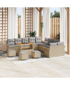 Zestaw Sofy Ogrodowej vidaXL 13 Części z Poduszkami Beżowy Polirattan Akacja, Zestaw Sofy Ogrodowej vidaXL 2-osobowej z Poduszkami Beżowy Polirattan, Zestaw Jadalny Ogrodowy 3 Części z Poduszkami Beżowy Polirattan Akacja Dārza mēbeļu komplekti
