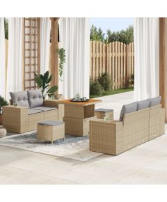 8-częściowy zestaw sof ogrodowych vidaXL z poduszkami Beżowy z polirattanu i akacji, 3-częściowy zestaw do jadalni ogrodowej vidaXL z poduszkami Beżowy z polirattanu i akacji Dārza mēbeļu komplekti