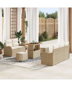 Vidaxl Zestaw 8-częściowy sof ogrodowych z poduszkami beżowy polirattan akacja, Sofa ogrodowa 2-osobowa z poduszkami beżowy polirattan, Zestaw 3-częściowy do jadalni ogrodowej z poduszkami beżowy polirattan akacja Dārza mēbeļu komplekti