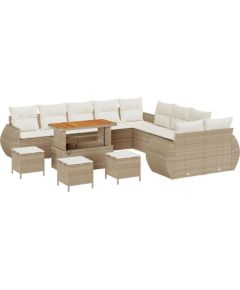 vidaXL 14-częściowy zestaw sofy ogrodowej z poduszkami beżowy polirattan akacja, vidaXL 4-częściowy zestaw obiadowy z poduszkami beżowy polirattan akacja Dārza mēbeļu komplekti