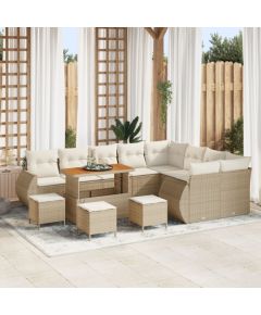 vidaXL 12-częściowy zestaw sof ogrodowych z poduszkami w beżowym polirattanowym akacjowym, vidaXL 3-częściowy zestaw obiadowy z poduszkami w beżowym polirattanowym akacjowym Dārza mēbeļu komplekti