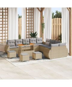 vidaXL 13 Elementowy Zestaw Sofy Ogrodowej z Poduszkami Beżowy Poli Rattan Akacja, vidaXL 3 Elementowy Zestaw Jadalny do Ogrodu z Poduszkami Beżowy Poli Rattan Akacja Dārza mēbeļu komplekti