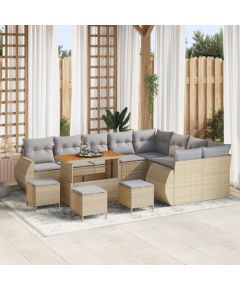 vidaXL 12-częściowy zestaw sofy ogrodowej z poduszkami Beżowy Poly Rattan Akacja, vidaXL 3-częściowy zestaw jadalny ogrodowy z poduszkami Beżowy Poly Rattan Akacja Dārza mēbeļu komplekti