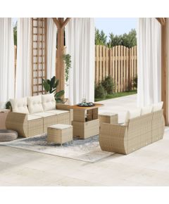 Zestaw sof ogrodowych vidaXL 9 części z poduszkami Beżowy Poli Rattan Akacja, Zestaw jadalny vidaXL 3 części z poduszkami Beżowy Poli Rattan Akacja Dārza mēbeļu komplekti