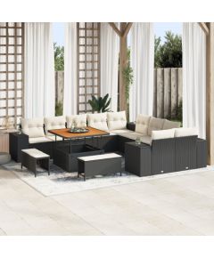 Zestaw sof ogrodowych vidaXL 13-elementowy z poduszkami czarny polirattan akacja, Zestaw jadalniany 3-elementowy vidaXL z poduszkami czarny polirattan akacja Dārza mēbeļu komplekti