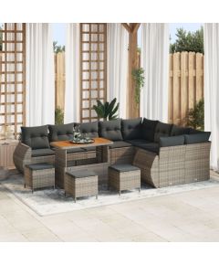 Zestaw sofy ogrodowej vidaXL 13 elementów z poduszkami Szary Polirattan Akacja, Zestaw do jadalni vidaXL 4 elementy z poduszkami Szary Polirattan Akacja Dārza mēbeļu komplekti