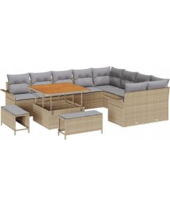 vidaXL 12-elementowy zestaw sof ogrodowych z poduszkami Beżowy Polirattan Akacja, vidaXL 3-elementowy zestaw jadalny ogrodowy z poduszkami Beżowy Polirattan Akacja, vidaXL 2-osobowa sofa ogrodowa z poduszkami Beżowy Polirattan Dārza mēbeļu komplekti