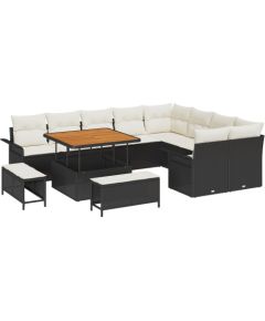 vidaXL 12-częściowy zestaw sofy ogrodowej z poduszkami Czarny Polirattan Akacjowy, vidaXL 3-częściowy zestaw do jadalni na świeżym powietrzu z poduszkami Czarny Polirattan Akacjowy, vidaXL Dwuosobowa sofa ogrodowa z poduszkami Czarny Polirattan Dārza mēbeļu komplekti