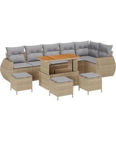 Vidaxl 10-elementowy Zestaw Sof Ogrodowych z Poduszkami Beżowy Polirattan Akacja, 4-elementowy Zestaw Jadalny do Ogrodu z Poduszkami Beżowy Polirattan Akacja Dārza mēbeļu komplekti