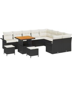 Zestaw Sof Ogrodowych vidaXL 12 Elementów Z Poduszkami Czarny Poli Rattan Akacja, Zestaw Jadalny vidaXL 3 Elementy Z Poduszkami Czarny Poli Rattan Akacja, Sofa Ogrodowa vidaXL 2 Osobowa Z Poduszkami Czarny Poli Rattan Dārza mēbeļu komplekti