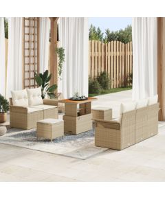 vidaXL 8-częściowy zestaw sof ogrodowych z poduszkami, beżowy, poli rattan, akacja, vidaXL 2-osobowa sofa ogrodowa z poduszkami, beżowy, poli rattan, vidaXL 3-częściowy zestaw jadalniany ogrodowy z poduszkami, beżowy, poli rattan, akacja Dārza mēbeļu komplekti