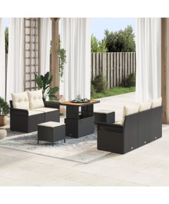 Zestaw ogrodowy vidaXL 8-częściowy z poduszkami czarny polirattan akacja, 2-osobowa sofa ogrodowa vidaXL z poduszkami czarny polirattan, Zestaw do jadalni ogrodowej vidaXL 3-częściowy z poduszkami czarny polirattan akacja Dārza mēbeļu komplekti