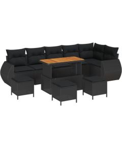 vidaXL 10-częściowy zestaw sofy ogrodowej z poduszkami Czarny Poli Rattan Akacja, vidaXL 4-częściowy zestaw jadalny ogrodowy z poduszkami Czarny Poli Rattan Akacja Dārza mēbeļu komplekti