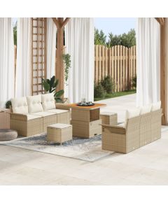 9-częściowy zestaw sof ogrodowych vidaXL z poduszkami Beżowy Rattan Akacja, 2-osobowa sofa ogrodowa vidaXL z poduszkami Beżowy Rattan, 3-częściowy zestaw do jadalni ogrodowej vidaXL z poduszkami Beżowy Rattan Akacja Dārza mēbeļu komplekti