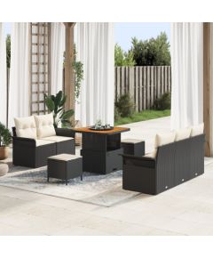 Zestaw ogrodowy vidaXL 8-częściowy z poduszkami Czarny polirattan akacja, Sofa ogrodowa vidaXL dwuosobowa z poduszkami Czarny polirattan, Zestaw do jadalni ogrodowej vidaXL 3-częściowy z poduszkami Czarny polirattan akacja Dārza mēbeļu komplekti