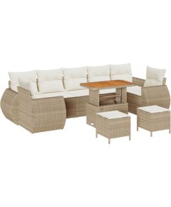 Zestaw kanapowy ogrodowy vidaXL 10 części z poduszkami beżowy poli rattan akacja, Zestaw obiadowy ogrodowy vidaXL 3 części z poduszkami beżowy poli rattan akacja Dārza mēbeļu komplekti