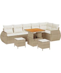 Zestaw kanapowy vidaXL 9 części z poduszkami Beżowy z polirattanu, Zestaw do jadalni vidaXL 3 części z poduszkami Beżowy z polirattanu Dārza mēbeļu komplekti